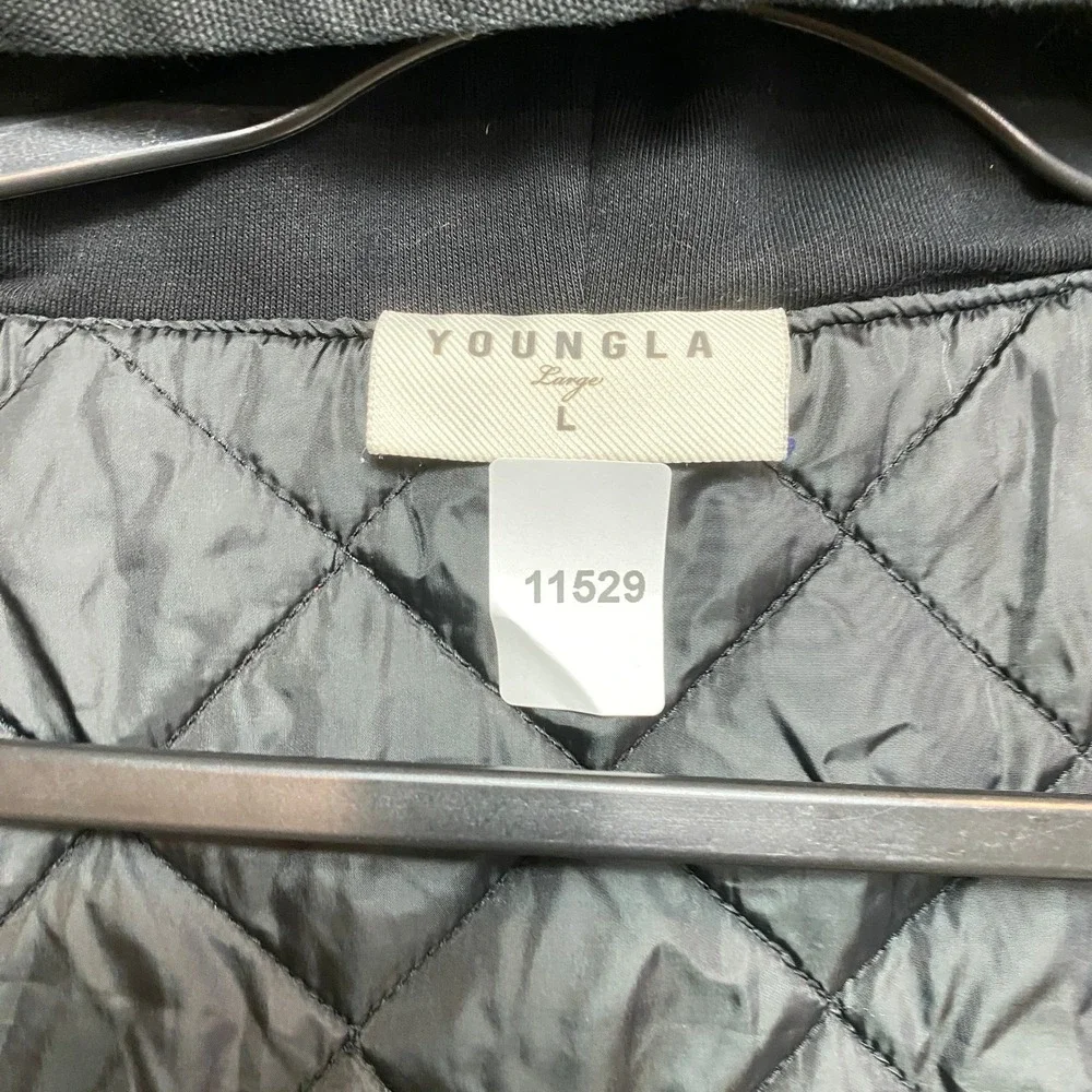 YoungLA Canvas Hooded Jacket Mens Large Black Quilted Lined Full Zip Workwear